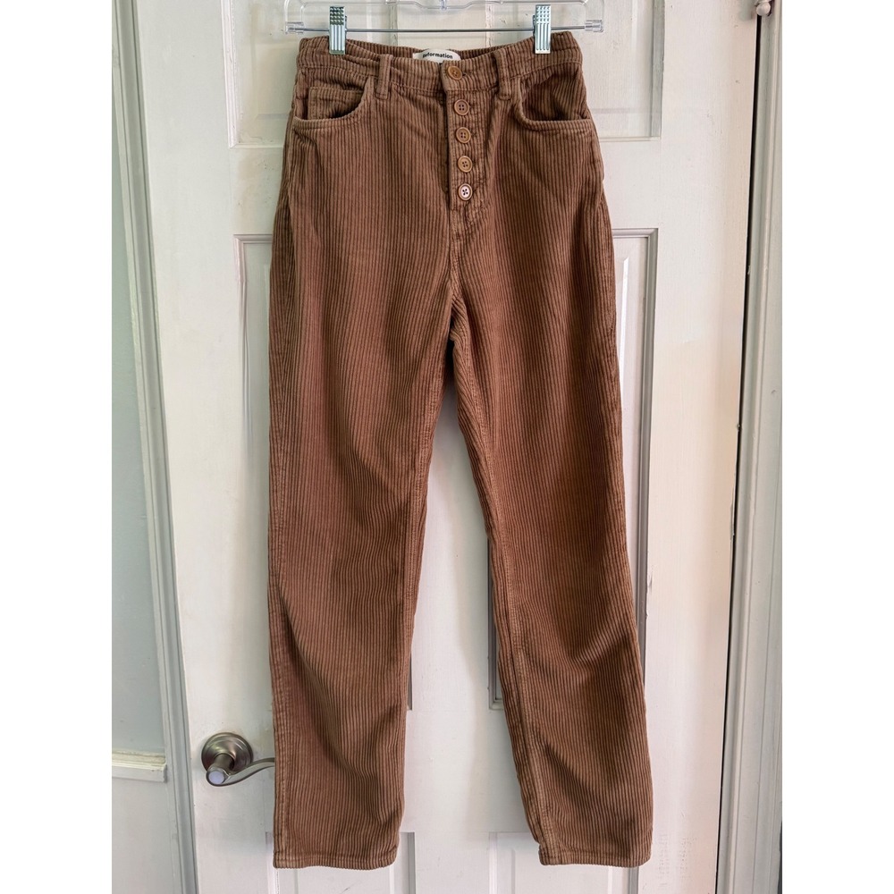 Reformation Cynthia High Rise Straight Corduroy Pants Brown Button Fly Sz 24 XXS
